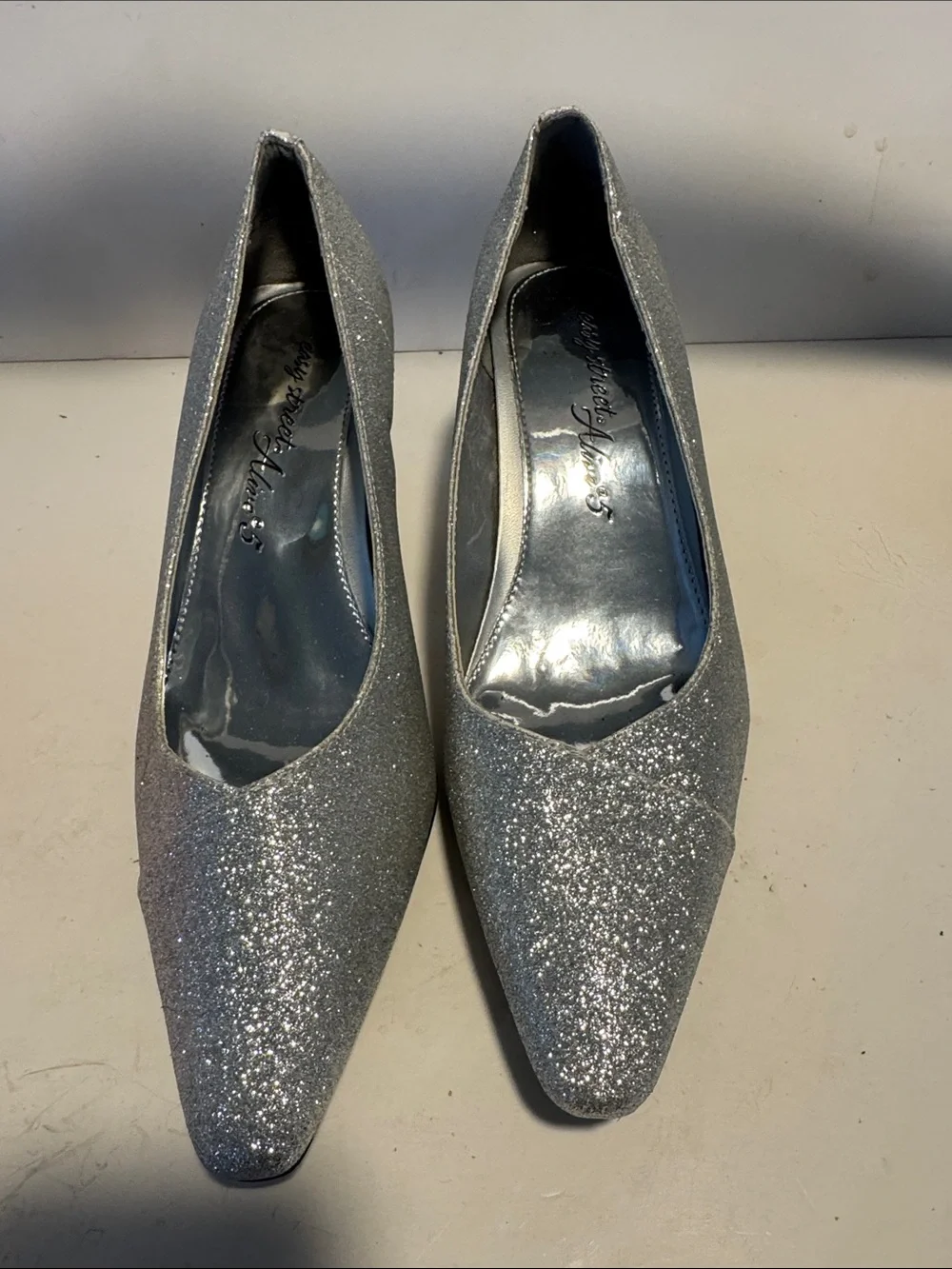 Silver Glitter Pointed Toe Pumps for Women